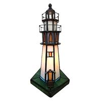 Clayre & Eef Tiffany Tafellamp Vuurtoren 11x11x25 cm Bruin Beige Glas Tiffany Bureaulamp