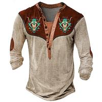 Tribal Cowboy Ontwerper Retro vintage Western stijl Voor heren 3D-afdrukken T-shirt Henley-shirt Straat Casual Dagelijks T-shirt Licht Bruin blauw Bruin Lange mouw Henley Overhemd Zomer Lente Herfst Lightinthebox