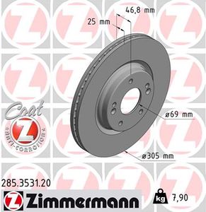 Remschijf COAT Z ZIMMERMANN, Remschijftype: Binnen geventileerd, u.a. für Hyundai, KIA