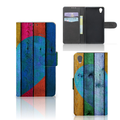 Sony Xperia Z1 Book Style Case Wood Heart - Cadeau voor je Vriend