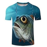 Voor heren Uniseks T-shirt T-shirts Grappige T-shirts dier Grafische prints Vissen Strakke ronde hals Wit Marine Blauw blauw Groen Regenboog 3D-afdrukken Grote maten Casual Dagelijks Korte mouw Lightinthebox