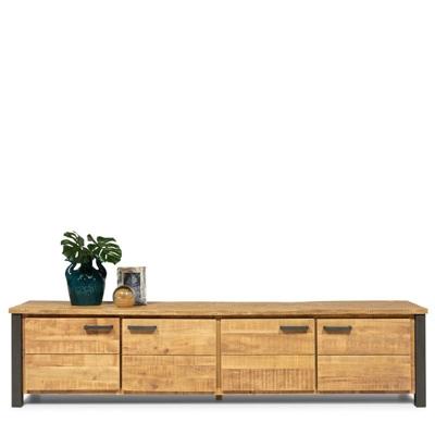 TV dressoir (210cm - 4 deuren) Steelwood - Seasoned Brown/Metaal Zwart TV dressoir (210cm - 4 deuren) Steelwood - Seasoned Brown/Metaal Zwart