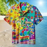 Voor heren Overhemd Hawaiiaans overhemd Regenboog Grafische prints Strijkijzer Zwart Geel Paars Regenboog Casual Hawaii Korte mouw Afdrukken Button-omlaag Kleding Tropisch Modieus Hawaii Zacht Lightinthebox