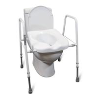 Aidapt Verhoogde toiletbril en frame. Hoogte, breedte verstelbaar, antislip adereindhulzen, toiletround, integrale armleuningen, push-pin aanpassing, geen gereedschap nodig, minimale montage, ouderen,