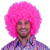 Neon roze afro pruik   -