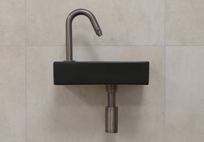 Mueller Mini Rhea fonteinset zwart met gebogen fonteinkraan links in kleur oud ijzer Mueller Mini Rhea fonteinset zwart met gebogen fonteinkraan links in kleur oud ijzer