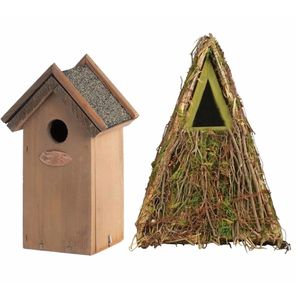 Voordeelset van 2x stuks houten vogelhuisjes/nestkastjes groen en houtkleur