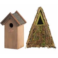 Voordeelset van 2x stuks houten vogelhuisjes/nestkastjes groen en houtkleur - thumbnail