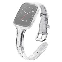By Qubix - Compatible met Fitbit Versa 1/2 & Lite bandje TPU leer - Zilver - Compatible fitbit bandje