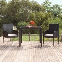 Tuinstoelen 2 st met kussens poly rattan zwart