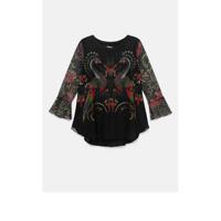 Desigual semi-transparante top met all over print zwart/multi