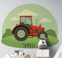 Muursticker speelgoed naam en kleine tractor - thumbnail