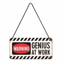 Nostalgic Art wandbord/muurplaatje - metaal - Warning genius at work - 20 x 10 cm - Mancave