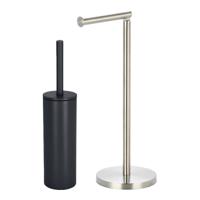 Badkamer accessoires set - WC-borstel/toilet rollen houder - metaal/porselein - zwart