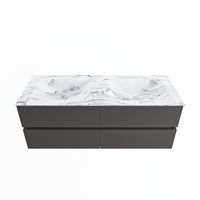 MONDIAZ VICA-DLUX 130cm badmeubel onderkast Dark grey 4 lades. Inbouw wastafel CLOUD dubbel zonder kraangat, kleur Glace.