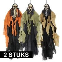 2x Horror skeletten hangdecoratie Halloween van 60 cm