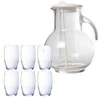 Cosy & Trendy schenkkan/waterkan van glas 2.0 liter met 6x waterglazen van 375 ml