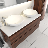 SaniGoods Sally badkamermeubel 120cm donker eiken met dubbele Solid Surface waskom rond - thumbnail