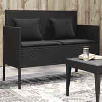 Tuinbank met kussens poly rattan zwart