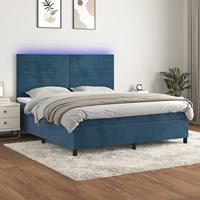 vidaXL Boxspring met matras en LED fluweel donkerblauw 160x200 cm, bed, boxspringbed, tweepersoonsbed, slaapmeubel, boxspring bed, bed met matras
