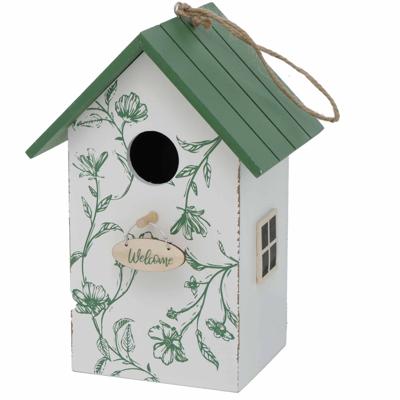 Vogelhuisje/nestkastjes wit/groen hout 22 cm - Vogelhuisjes