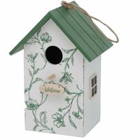 Vogelhuisje/nestkastjes wit/groen hout 22 cm - Vogelhuisjes