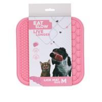 Eat Slow Live Longer Duo likmat - 21 x 21 cm - vierkant - snuffelmat - anti-snuffelmat - slowfeeder - 100% siliconen - vaatwasmachinebestendig - maat M - roze