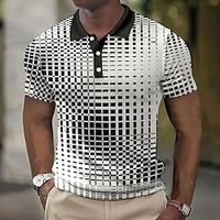 Voor heren POLO Shirt Wafel poloshirt Revers polo Polo's met knopen Golfshirt Geruit Grafische prints Geometrie Strijkijzer Blauw-Groen Wit Geel Blozend Roze blauw Buiten Straat Korte mouw Afdrukken Lightinthebox