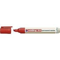 edding 22 permanente markers, rood, 1 stift, wigvormige punt 1-5 mm, sneldrogende permanente marker, waterbestendig, veegvast, voor karton, kunststof, hout, metaal, universele marker