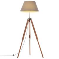 Vloerlamp driepoot 141 cm massief teakhout honingbruin en grijs