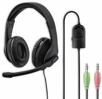 Hama PC Headset Stereo (Office Headset met microfoon, 2 x 3,5 mm jackaansluiting, hoofdtelefoon ultralicht, PC hoofdtelefoon met gevoerde oorschelpen en hoofdband, flexibele microfoonarm) zwart