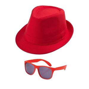 Carnaval verkleedkleding set - hoedje en party zonnebril - rood - volwassenen