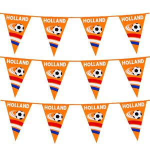 Vlaggenlijn feestslinger - 3x - oranje/holland met voetbal - 6 meter - 15 vlaggen - kunststof