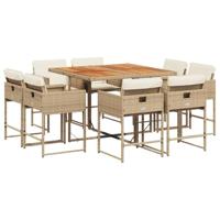 vidaXL 9-delige Tuinset met kussens poly rattan beige, loungeset, loungeset tuin, tuinbankenset, tuintafel, loungeset buiten, tuinset lounge