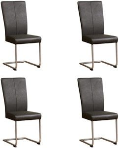 Set van 4 Donkergrijze leren industriële eetkamerstoelen Dry - poot rond rvs - Toledo Leer Antracite (donkergrijs leer)