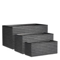 MICA Decorations Cordoba Plantenbakken van kunststof, 3-delige set, weerbestendig, magnesium rechthoekig, zwart, 74 x 37 x 37 cm, voor buiten