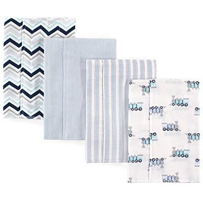 Luvable Friends Baby Layered Flannel Burp Cloth, Trains 4Pk, One Size