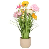 Kunstbloemen boeket lila paars - in pot mat wit - keramiek - H40 cm