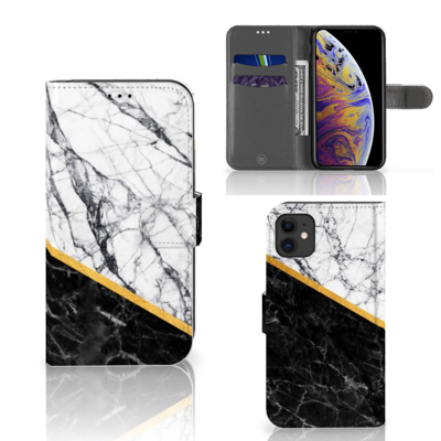 Apple iPhone 11 Bookcase Marmer Wit Zwart - Origineel Cadeau Man Apple iPhone 11 Bookcase Marmer Wit Zwart - Origineel Cadeau Man