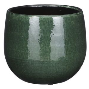 Plantenpot/bloempot keramiek donkergroen speels licht gevlekt patroon - D16/H14 cm