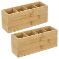 Set van 2x stuks make-up organizer 4 vakken rechthoek 22,5 x 7 cm van bamboe - thumbnail