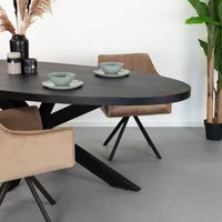 LivingFurn Ovale Eettafel Kala Spider Mangohout en staal, 180 x 90cm - zwart - Ovaal - thumbnail