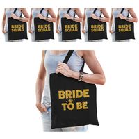 Pakket Vrijgezellenfeest dames tasjes/ goodiebag: 1x Bride to Be zwart goud+ 9x Bride Squad zwart go - thumbnail