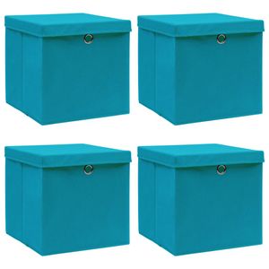 Opbergboxen met deksel 4 st 32x32x32 cm stof babyblauw