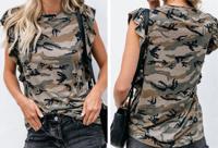 T-shirt met panterprint en ruffles in de sale