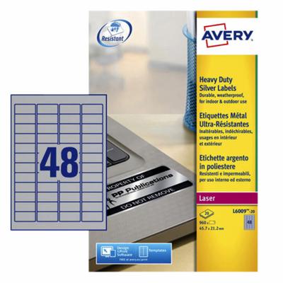 Etiket avery l6009-20 45.7 x 21.2 mm 960 st zilver Etiket avery l6009-20 45.7 x 21.2 mm 960 st zilver