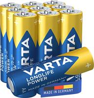 Varta Longlife Power AA Mignon LR6 Batterij (verpakking met 10 stuks) Alkaline Batterijideaal voor speelgoed zaklamp controller en andere apparaten op batterijen, aa mignon 10-pak, zilver/blauw