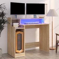 Bureau met LED-verlichting 97x90x45 cm hout sonoma eikenkleurig - thumbnail