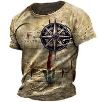 heren vintage nautische kaart kompas print t-shirt Lightinthebox