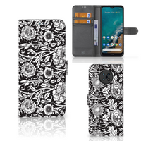 Nokia G50 Hoesje Black Flowers - thumbnail